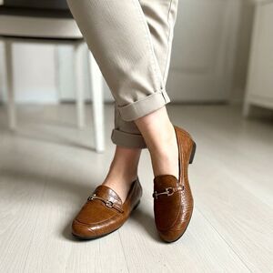 Cliffs Women's Brown Croc Leather Slip-On Loafers Almond Toe Buckle 9.5